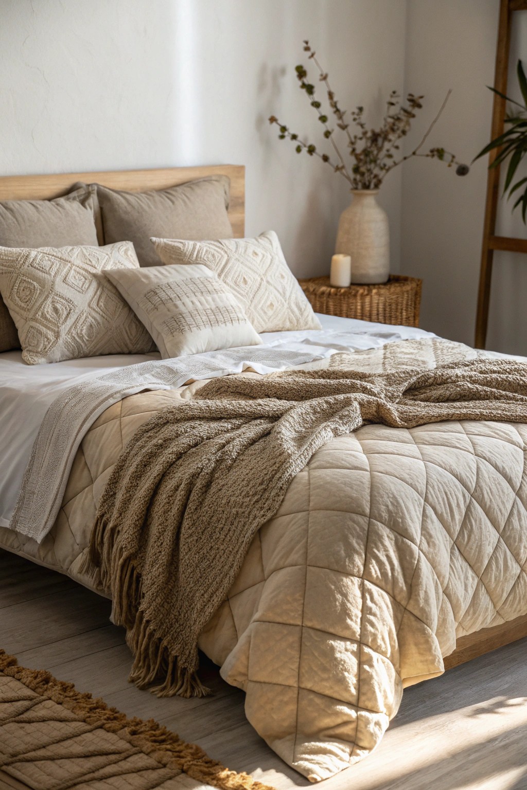 Effortlessly cozy: Layered bedding brings warmth and handcrafted charm to your bedroom.