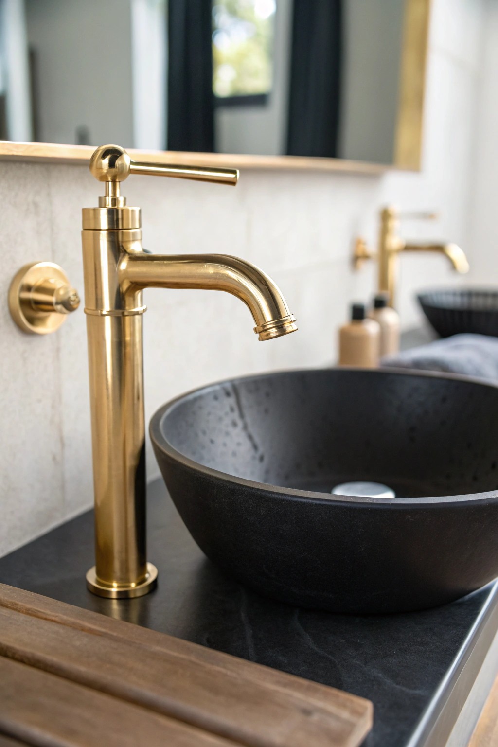 Elevate your space: Gold accents shine against matte black elegance.