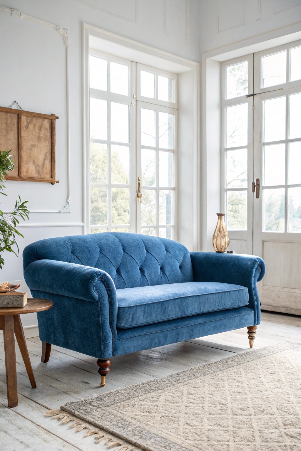 Let a sapphire velvet sofa add effortless elegance to your living room.