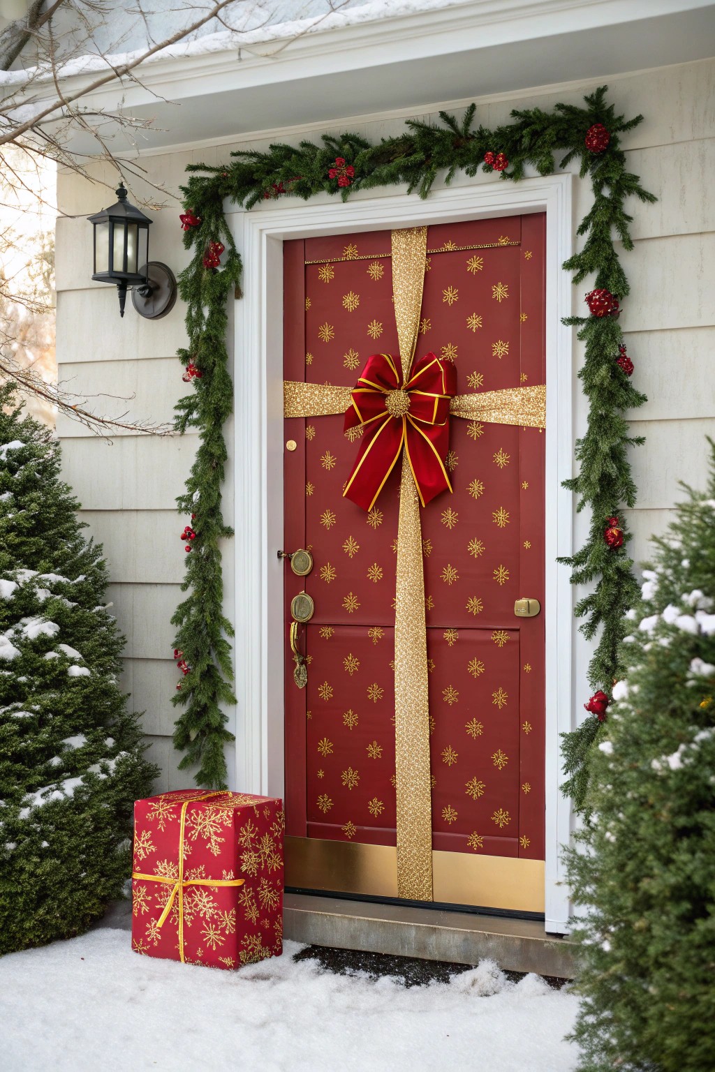 A door wrapped like a gift makes for a joyful first impression.