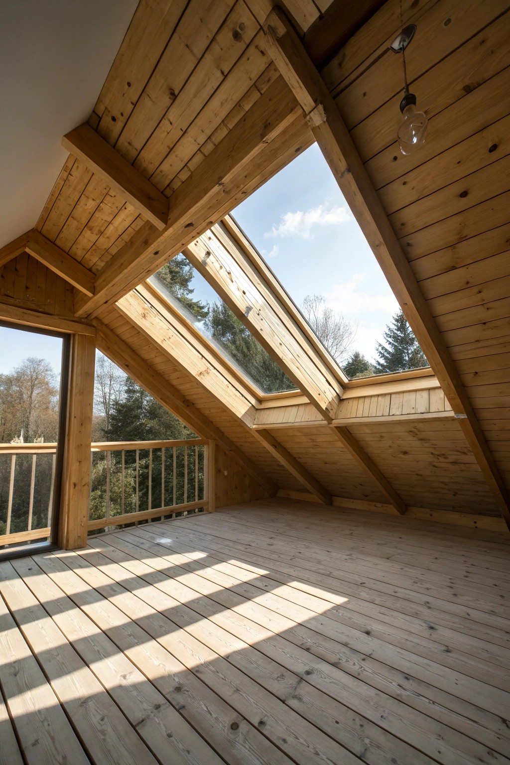 Let natural light transform your covered deck with a stunning wooden skylight.