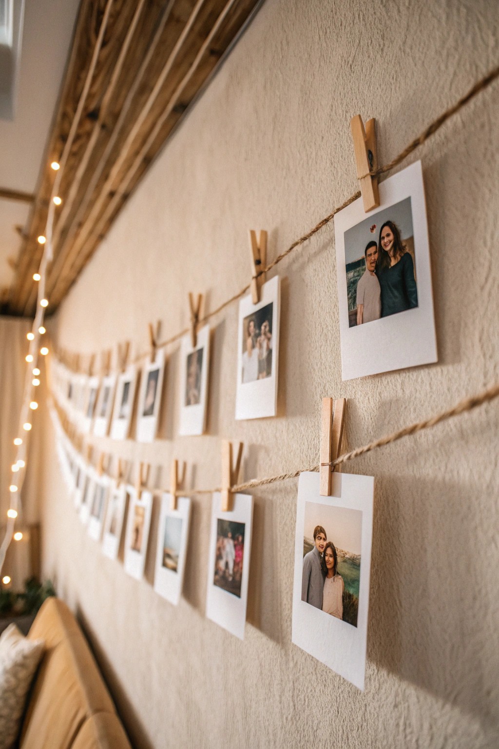 Turn memories into art with a minimalist Polaroid wall gallery.