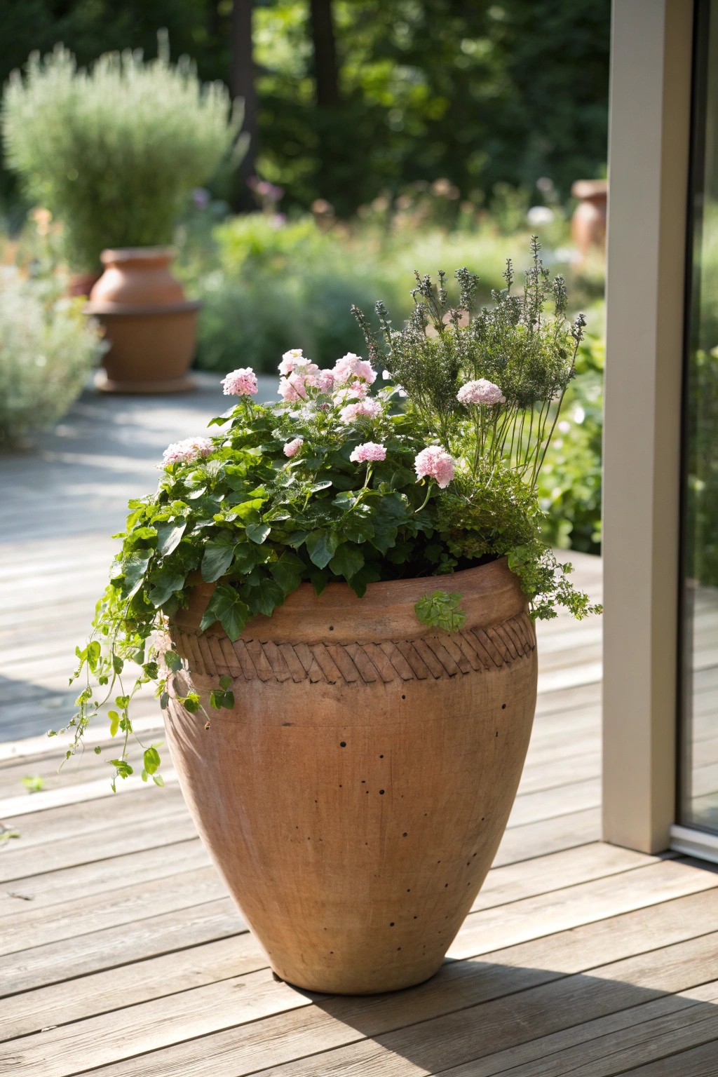 Elevate your deck with a statement potted plant—natural beauty meets simple elegance.