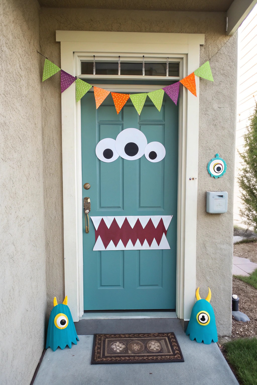 Turn your front door into a charming monster with handmade Halloween decorations!