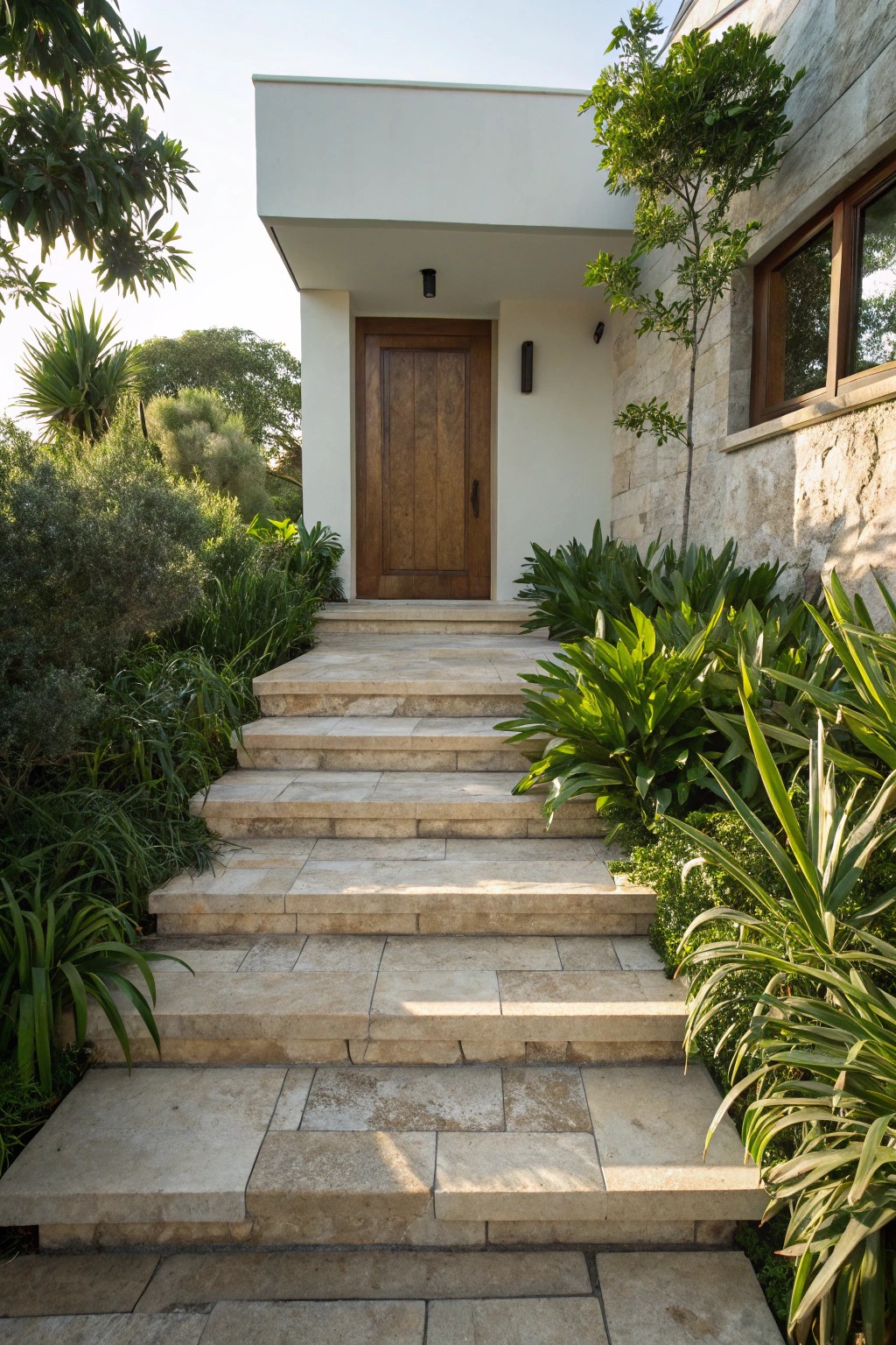 Wide stone steps—an inviting, handcrafted welcome to your home.