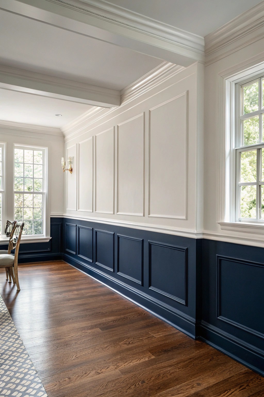 Bold contrast, timeless elegance—embrace two-tone paneling for a stunning dining room update.