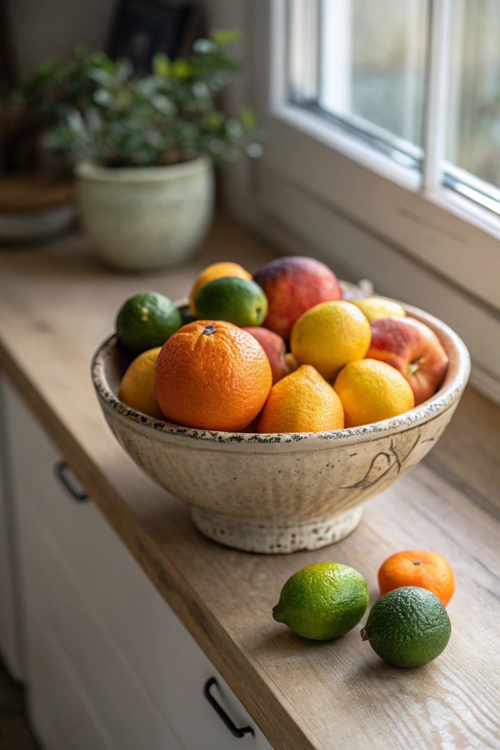 A bowl of seasonal fruit: natural beauty and fresh color for your kitchen counter.