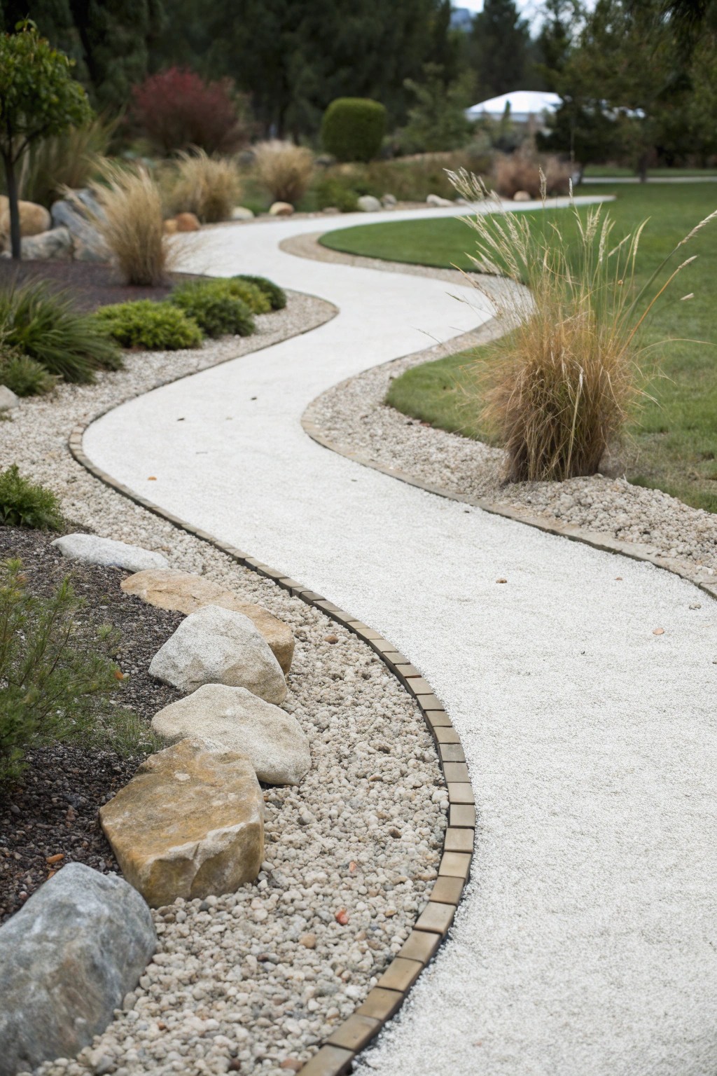 A serene gravel riverbed path—simple, stunning, and effortlessly low-maintenance.