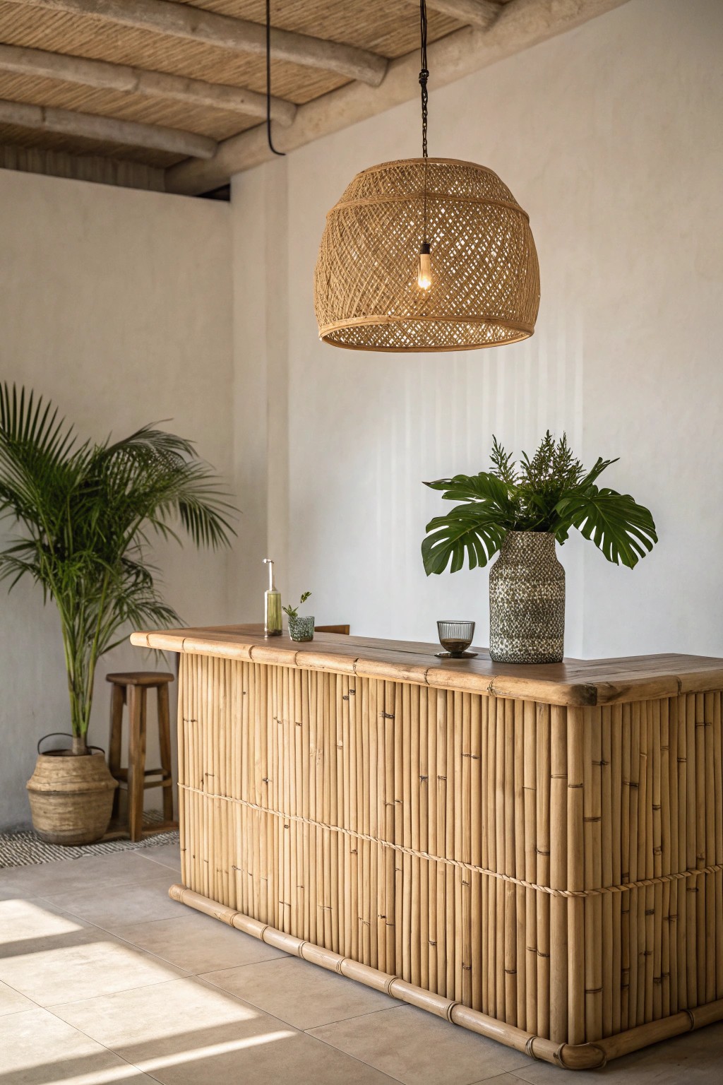Bring island vibes home with a handcrafted bamboo tiki bar.