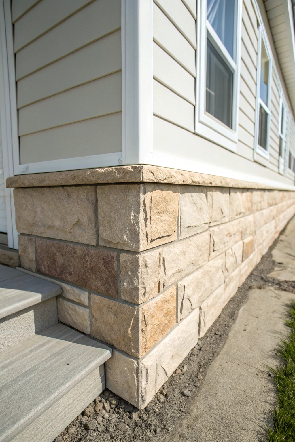 Elevate your mobile home with the timeless look of faux stone skirting.