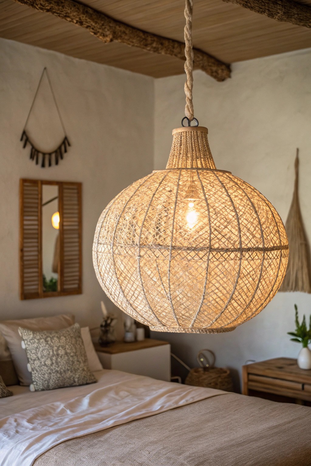 Elevate your bedroom’s mood with a striking, artisanal pendant light.