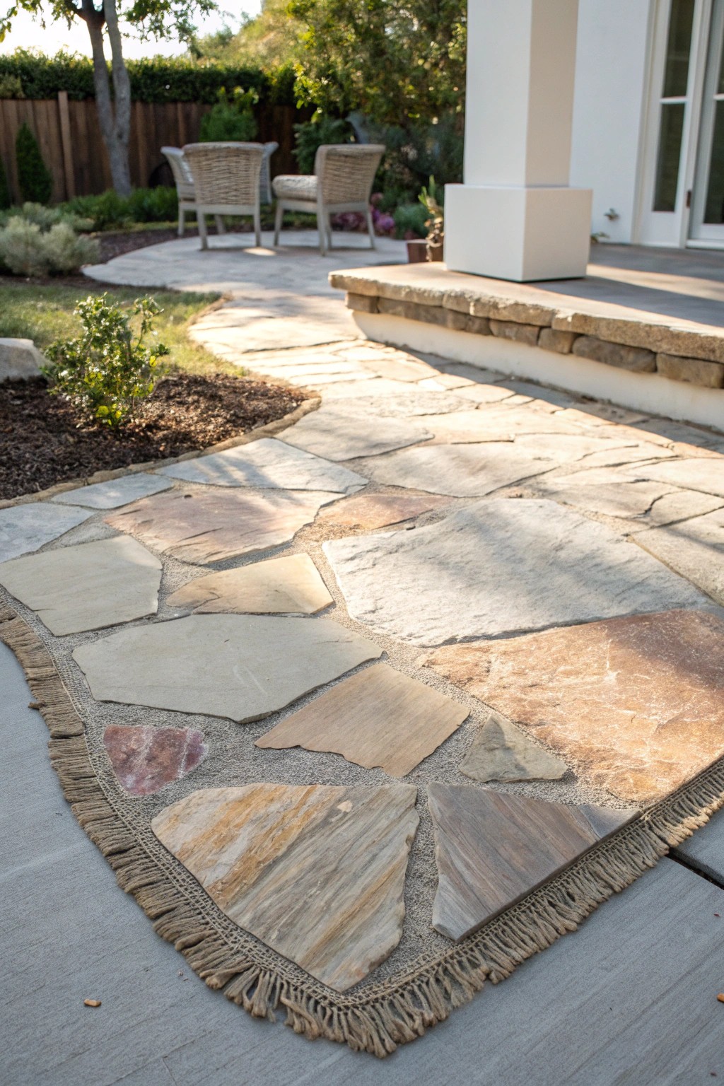 Elevate your patio with the timeless beauty of a single flagstone masterpiece.