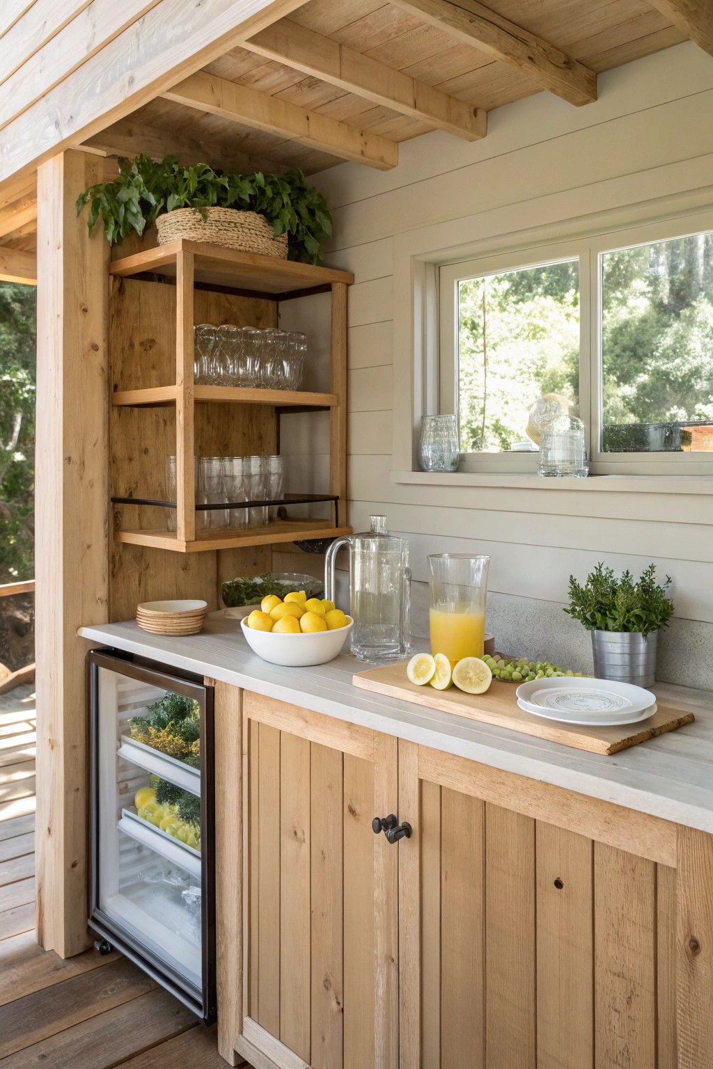 Chic and simple: a serene mini snack bar for your poolside retreat.
