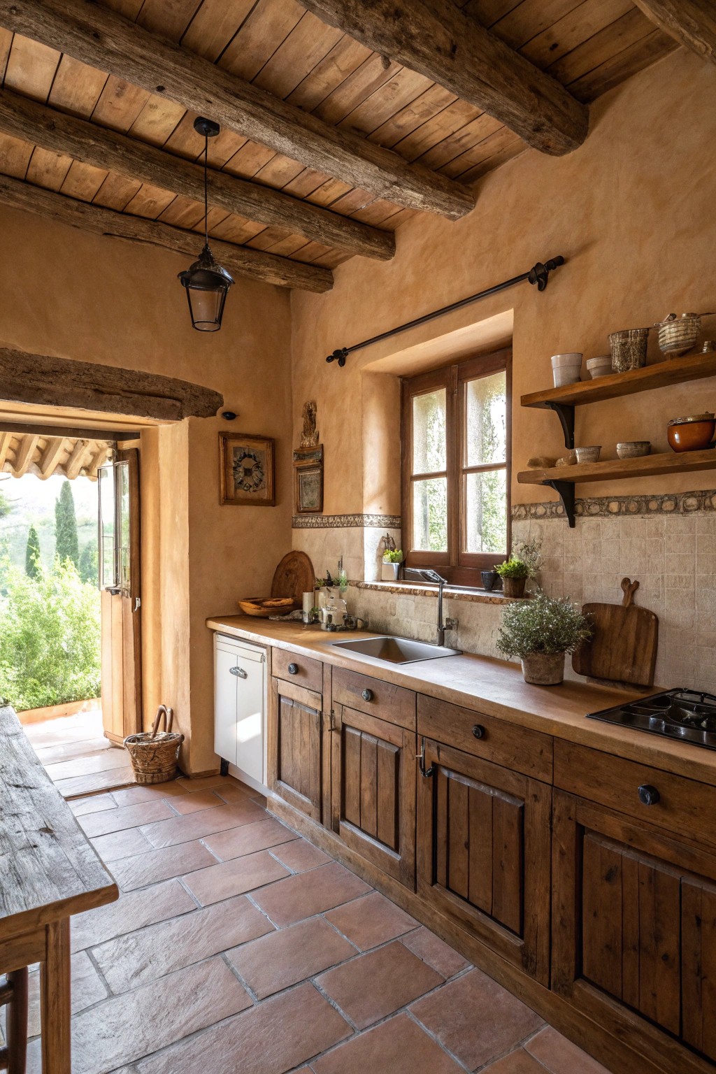 Earthy colors create a welcoming, nature-inspired kitchen palette.