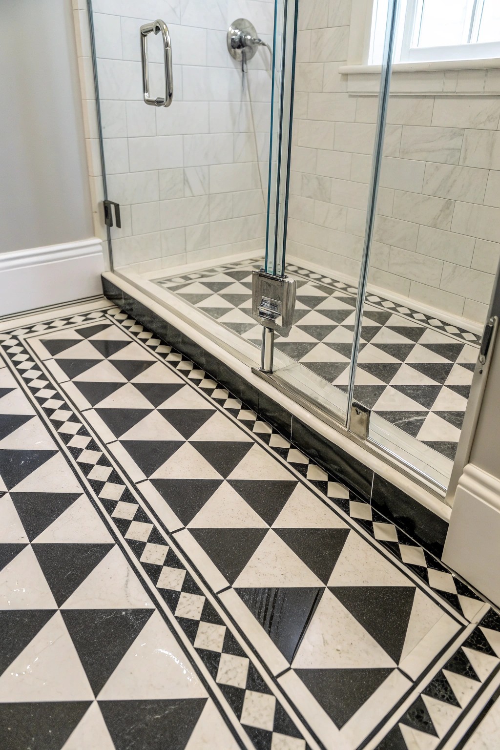 Black and white tiles bring graphic punch and timeless appeal.
