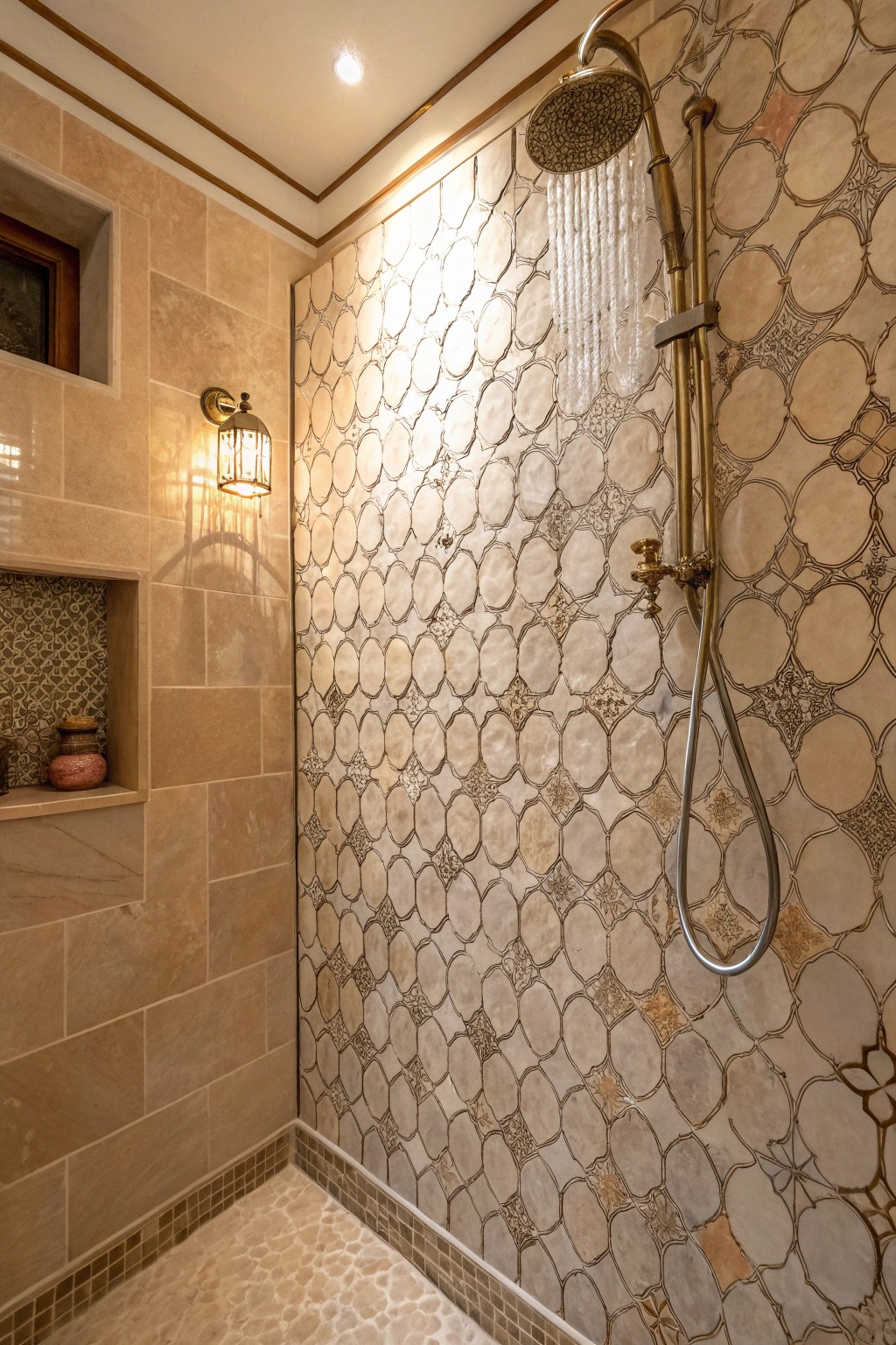 Handmade zellige tiles lend a timeless, handcrafted charm to any shower wall.