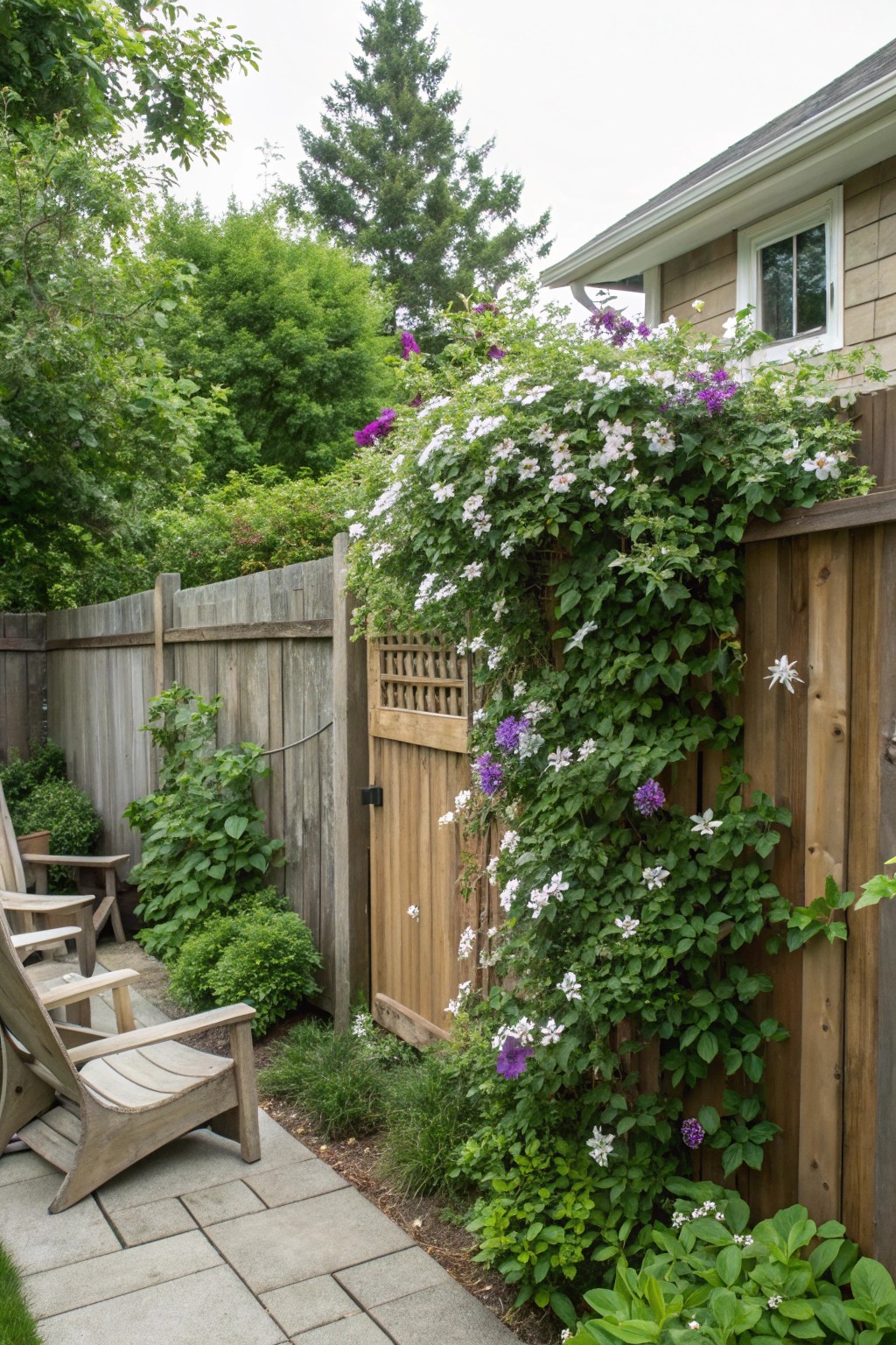Climbing vines transform fences into lush, living backdrops.