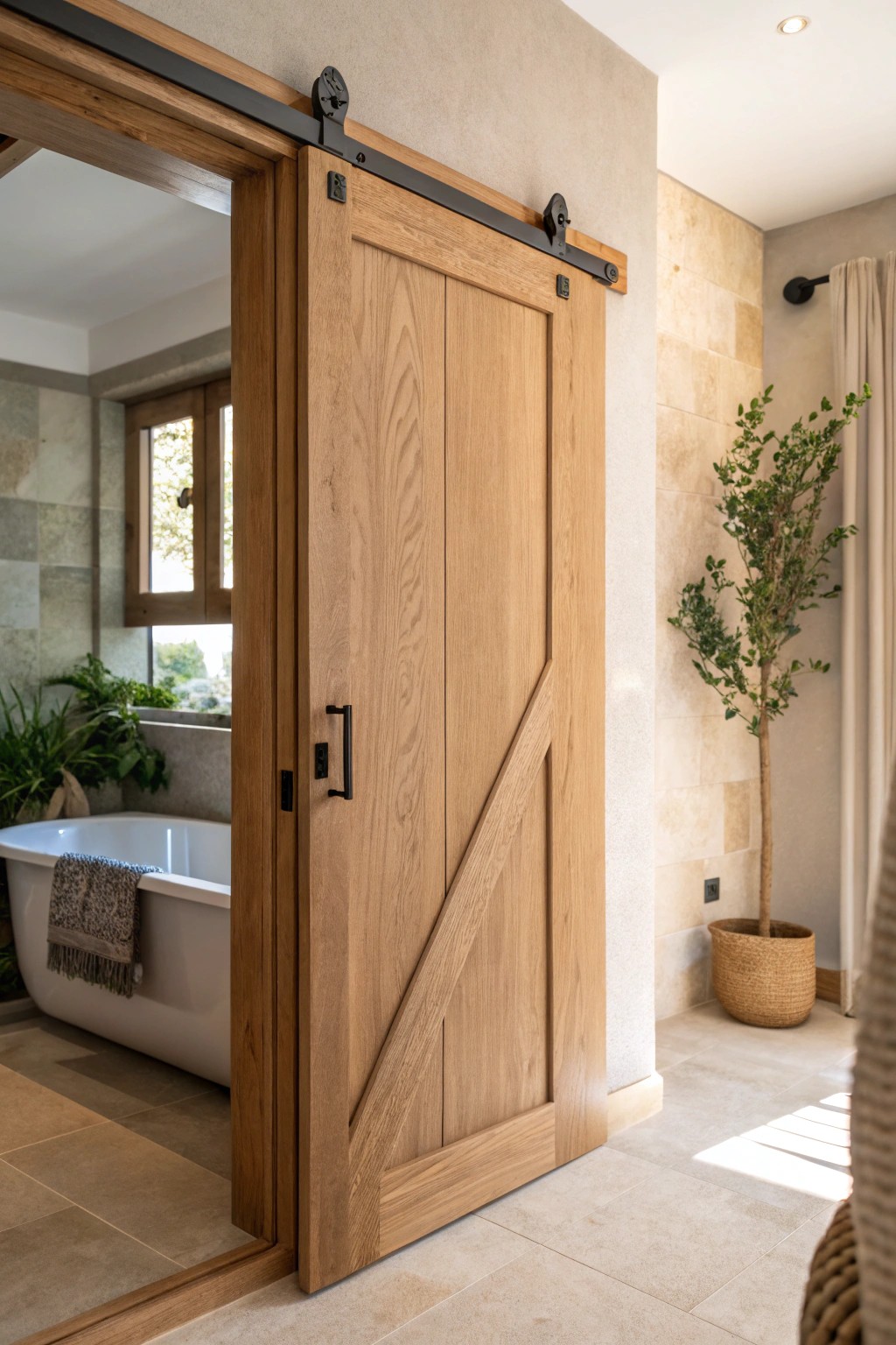 Maximize space with a beautifully crafted sliding door—elegance meets efficiency in small bathrooms.