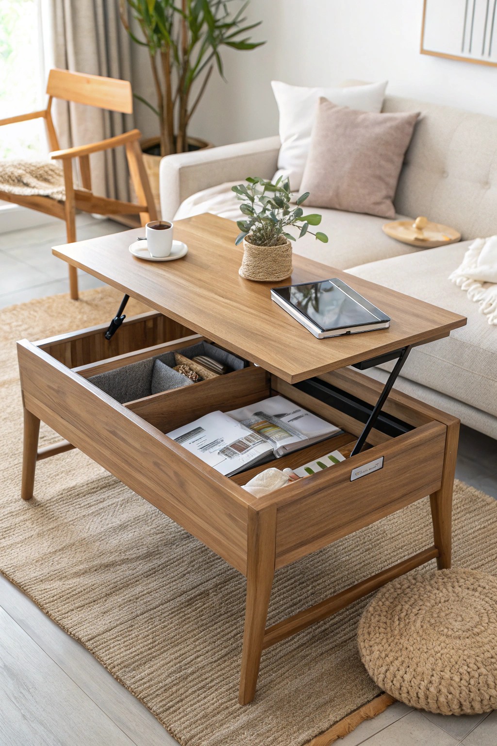 Smart design in a small space: a stunning convertible coffee table transforms everyday living.