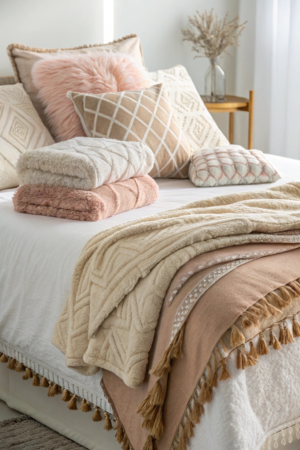 Layered plush bedding: simple, cozy, and full of personality.