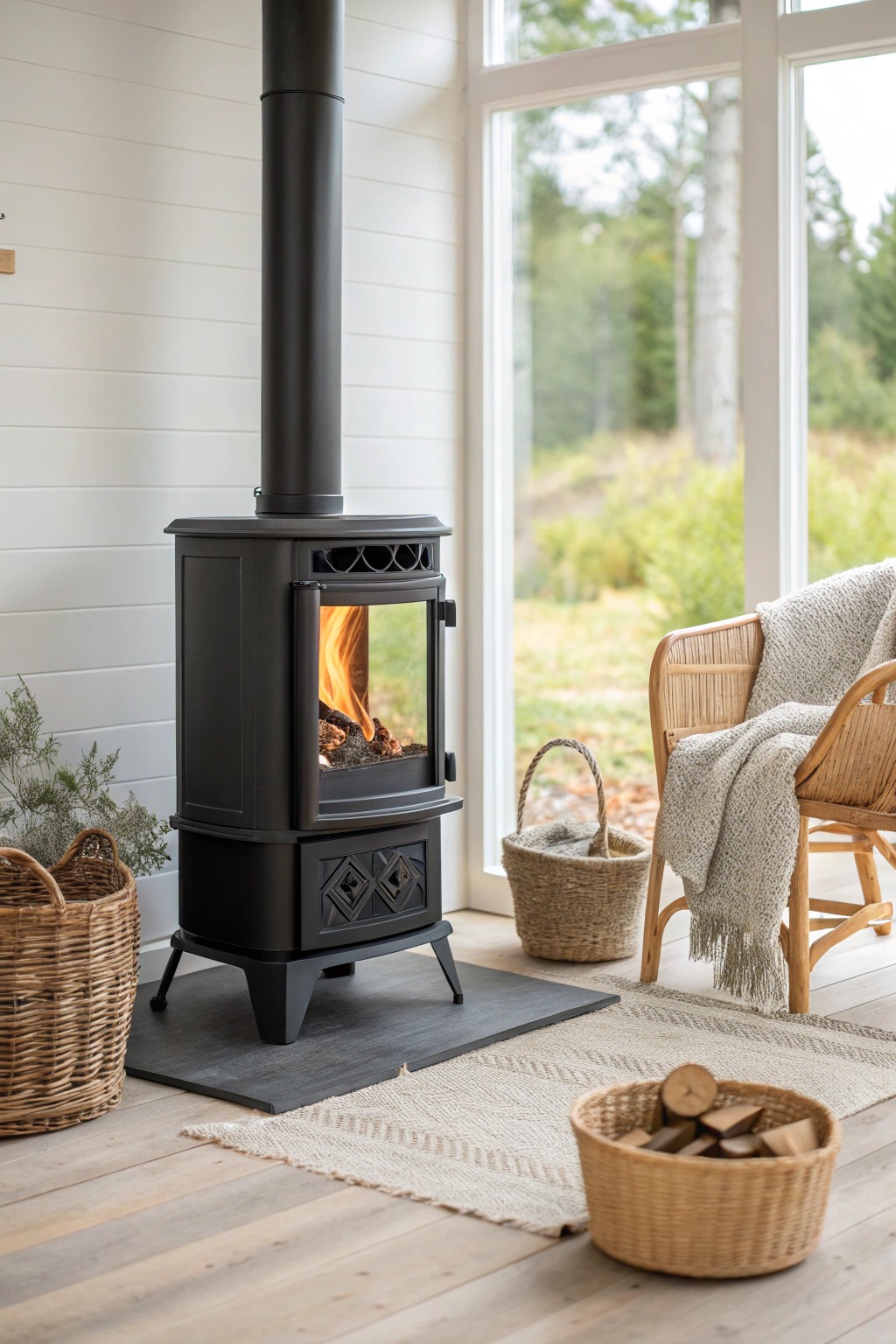 A touch of warmth: elevate your three season room with a beautiful electric stove fireplace.