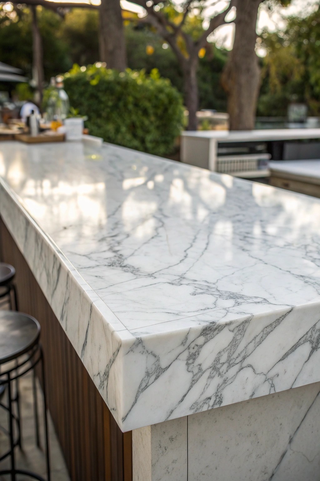 Elevate your space with the timeless elegance of a white marble bar top.