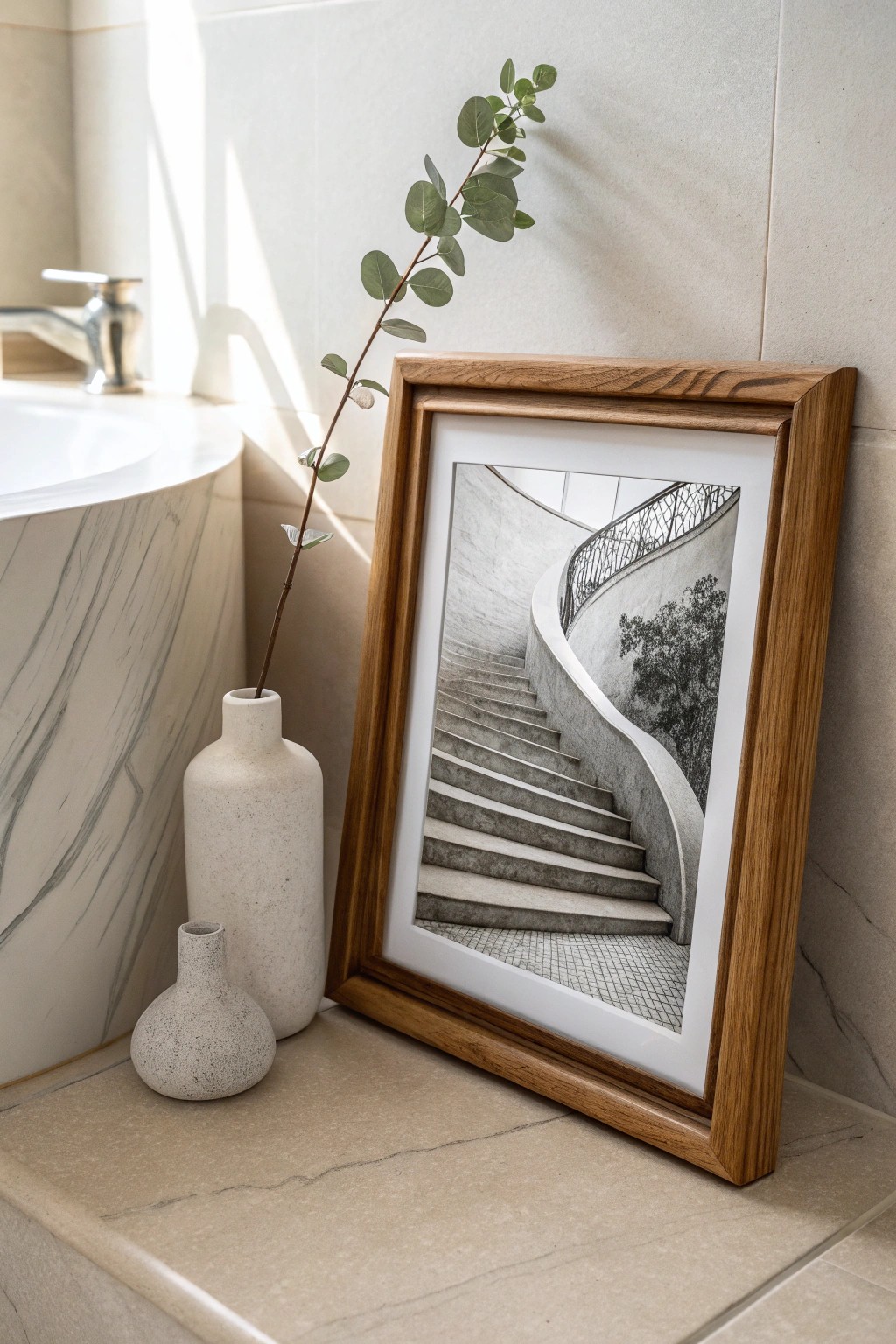 Elevate your bathroom with timeless black and white photography.