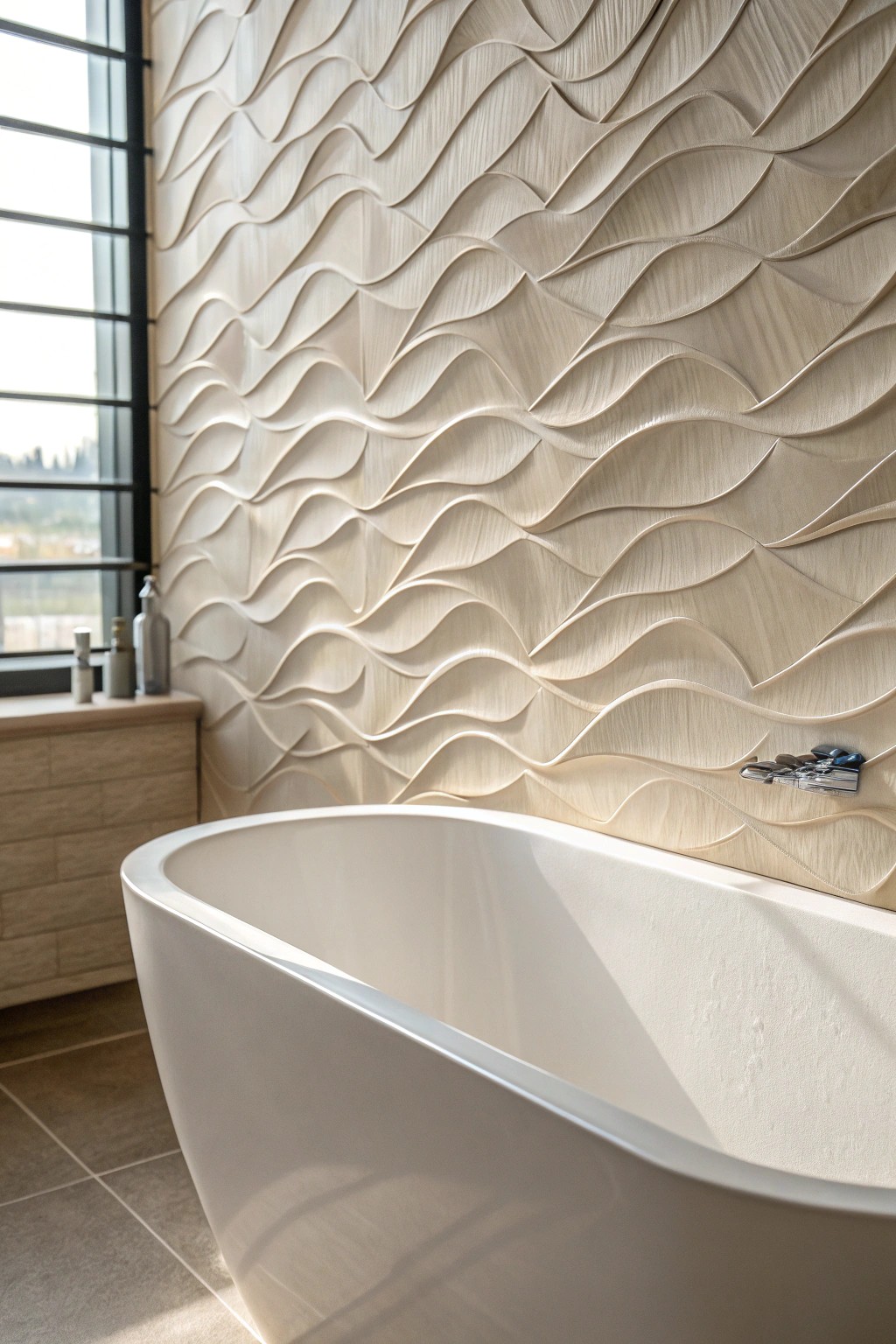 Elevate your bath space with sculptural 3D tiles—where texture meets timeless design.