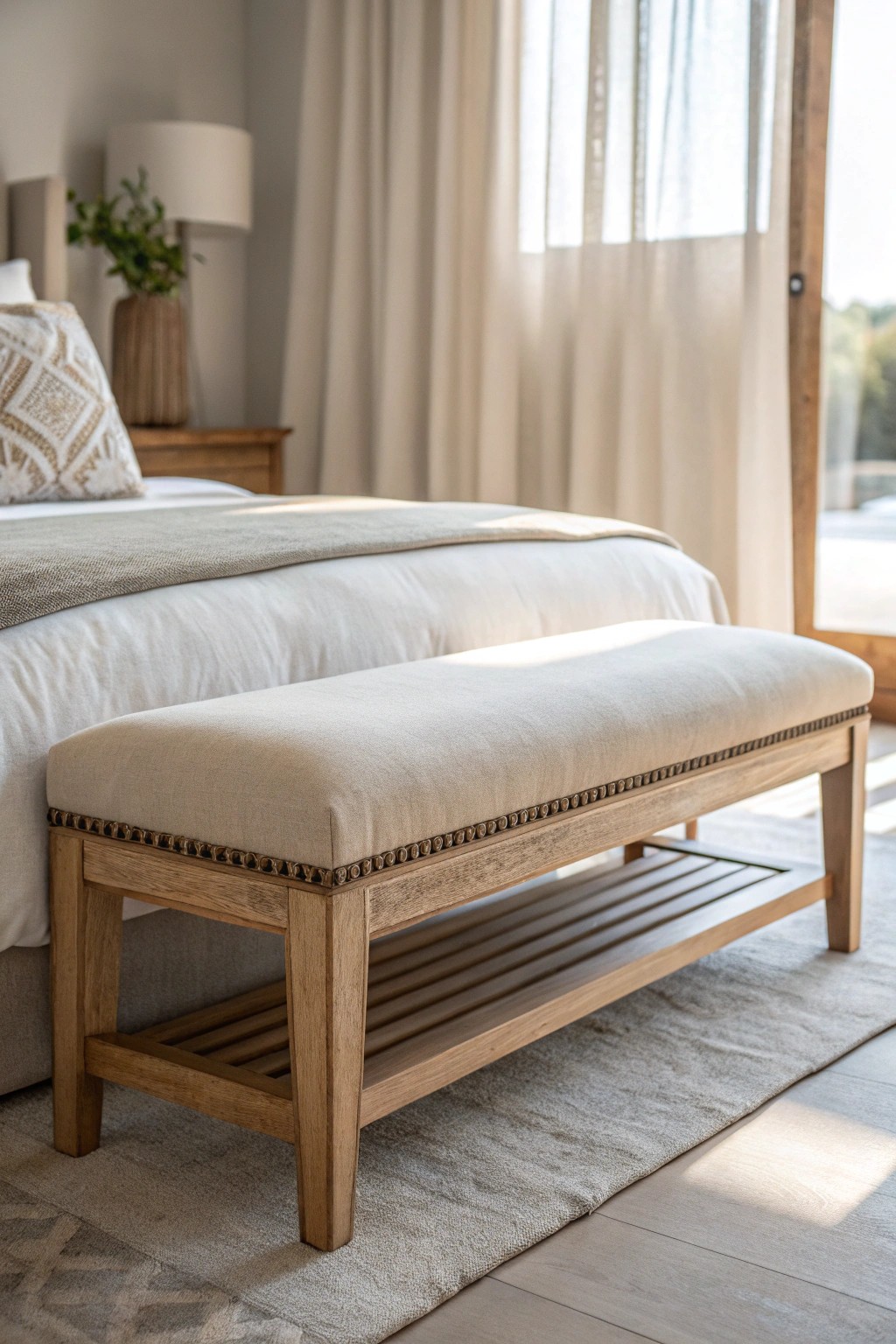 Elevate your bedroom with a timeless bench—where function meets natural elegance.