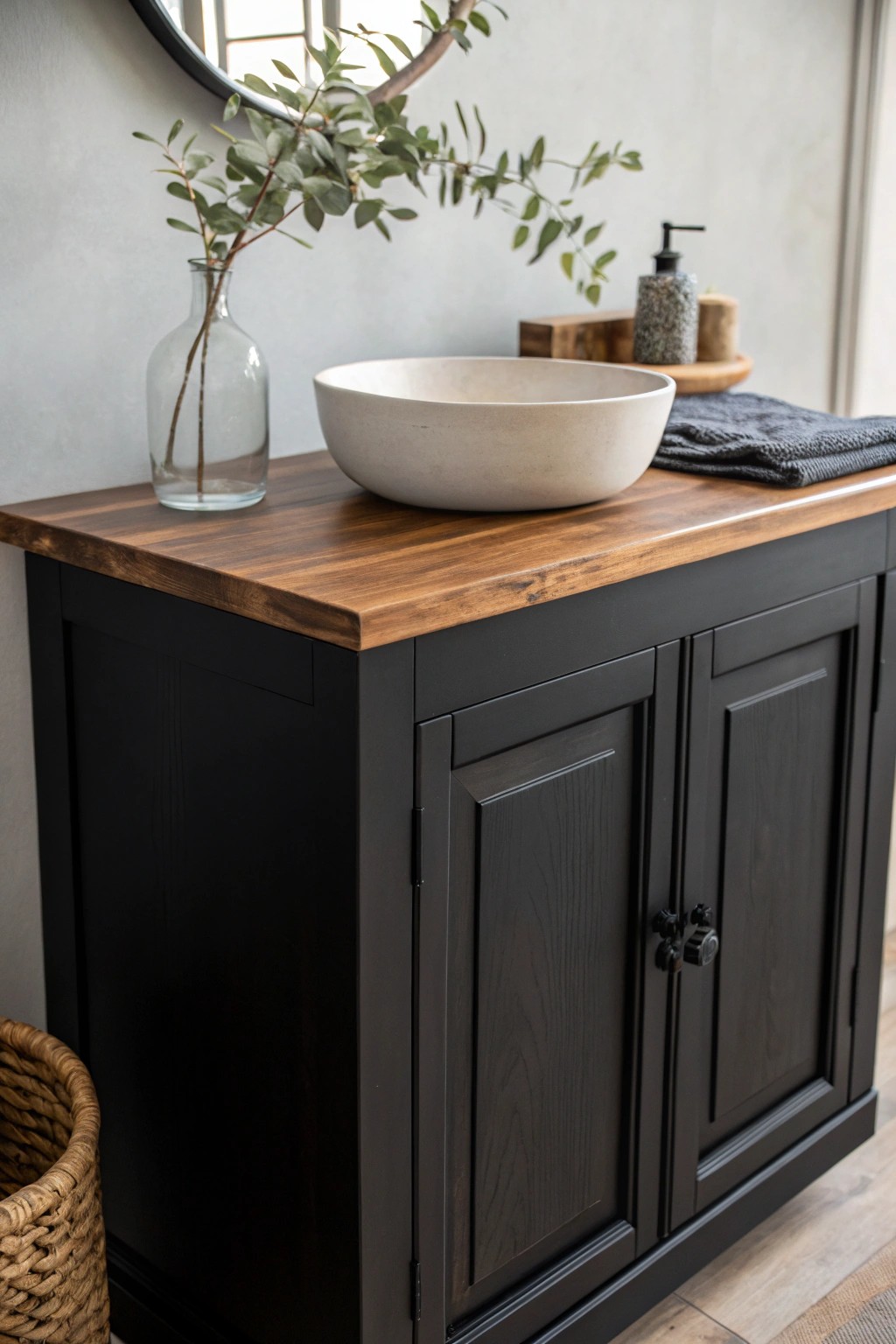 Striking simplicity: black and walnut wood create warm, modern harmony.