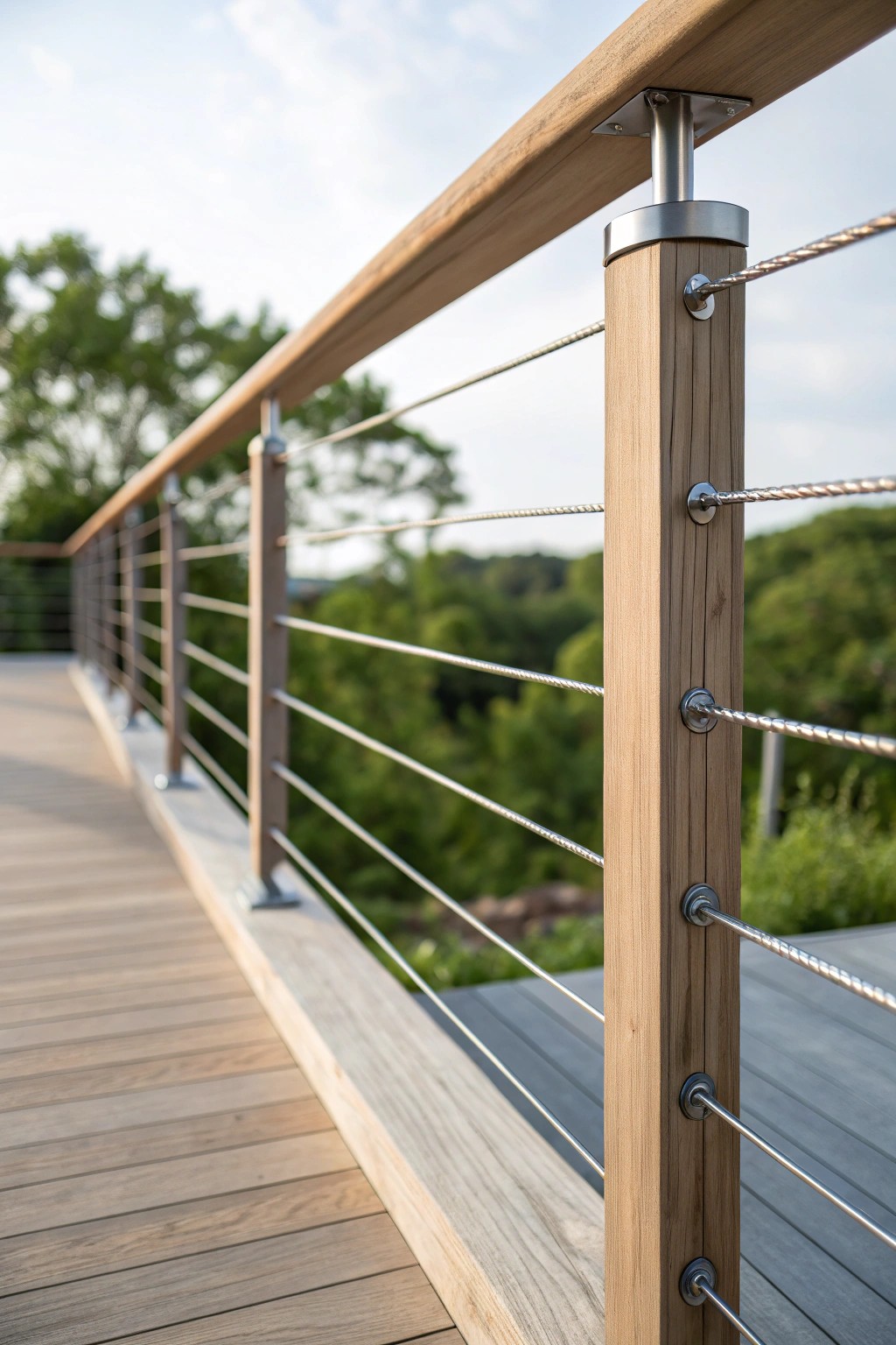 Simple cable wire railings—airy, modern, and beautifully crafted for open views.