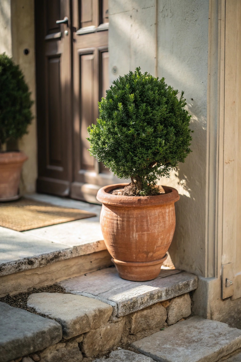 Elevate your entrance with timeless, symmetrical potted greenery.