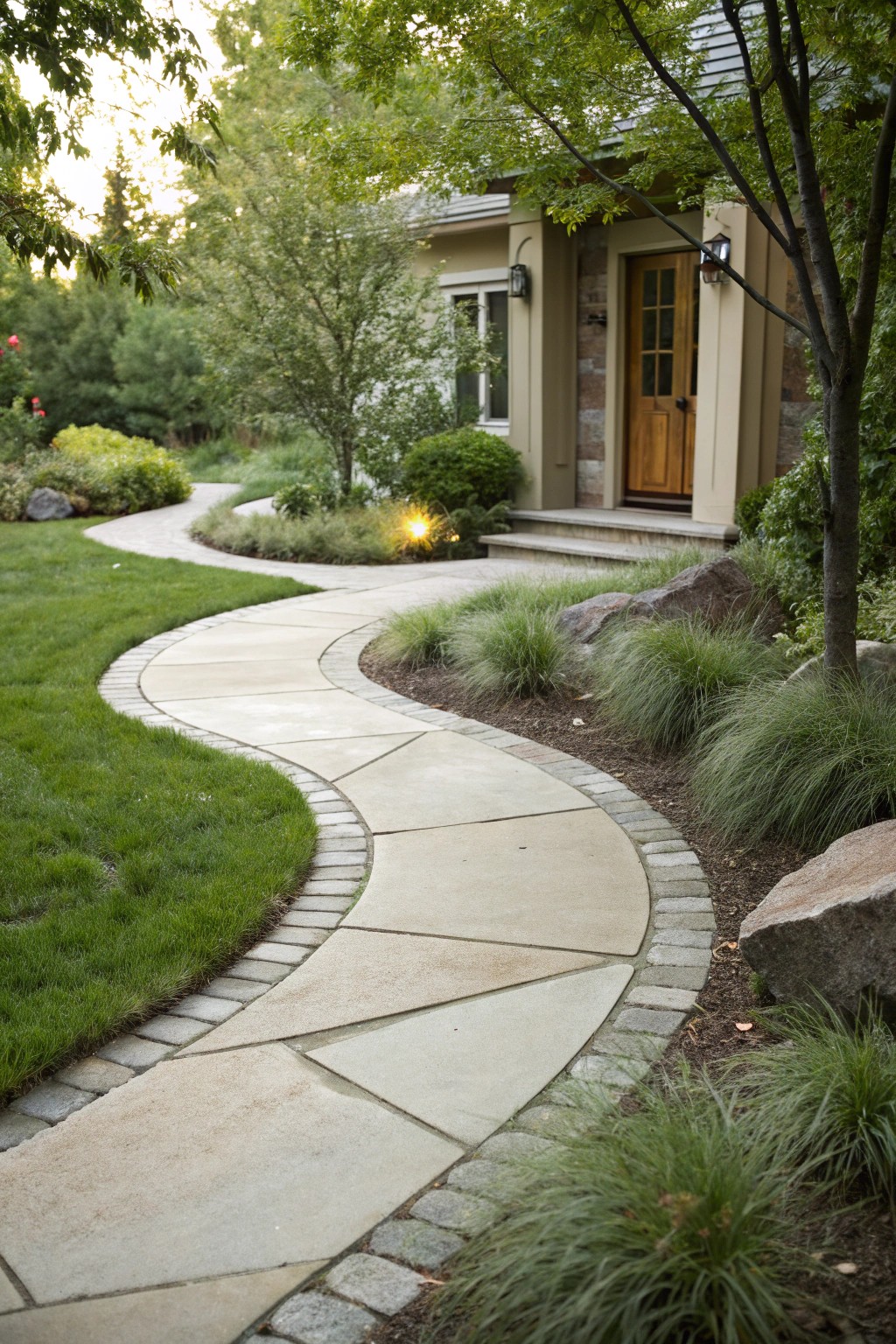 Let a graceful curved walkway welcome you home.