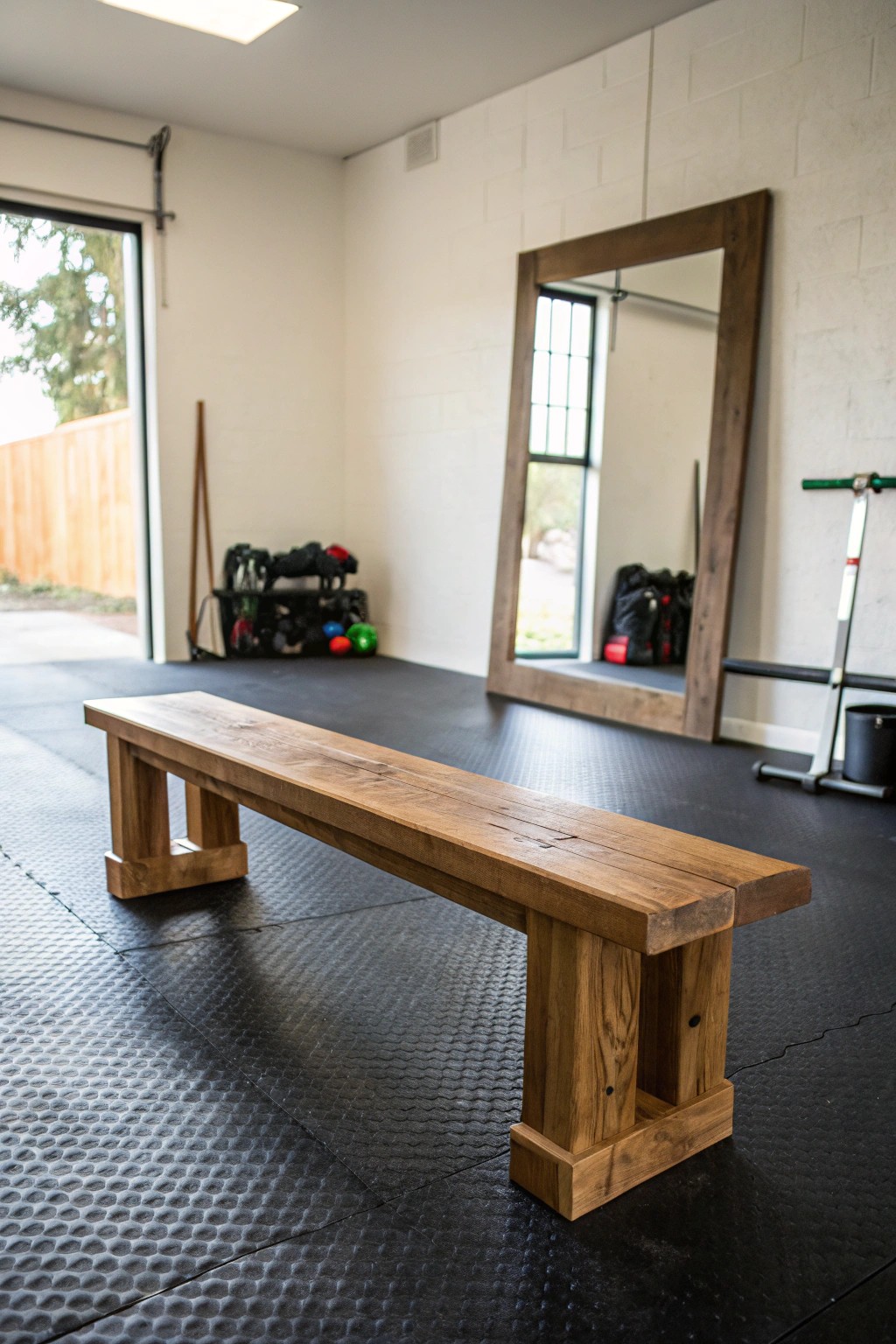 Transform your garage into a serene, stylish home gym with thoughtful design and beautiful materials.