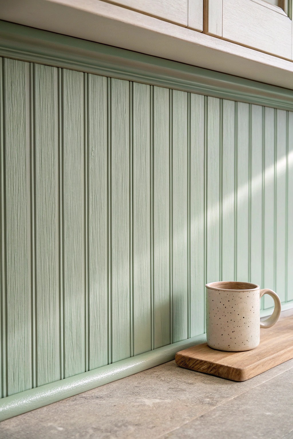 Charming beadboard backsplash: cottage coziness on a budget.