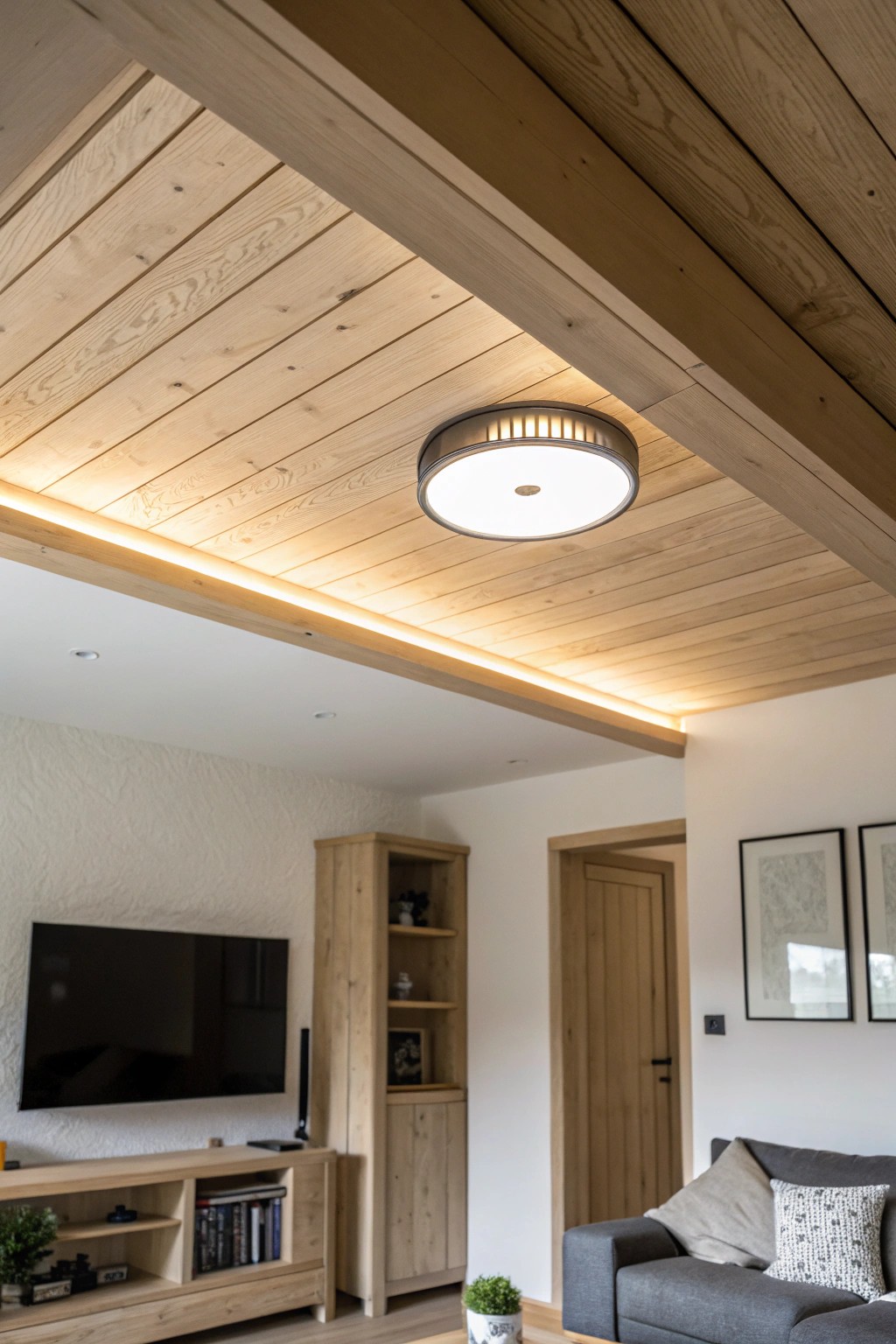 Subtle recessed lighting—elegance meets simplicity for the perfect living room glow.