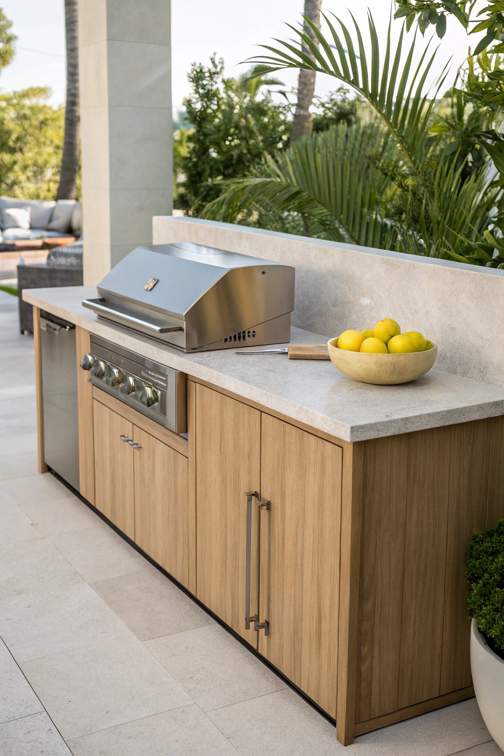 Elevate your backyard with a beautiful, minimalist outdoor kitchen centerpiece.
