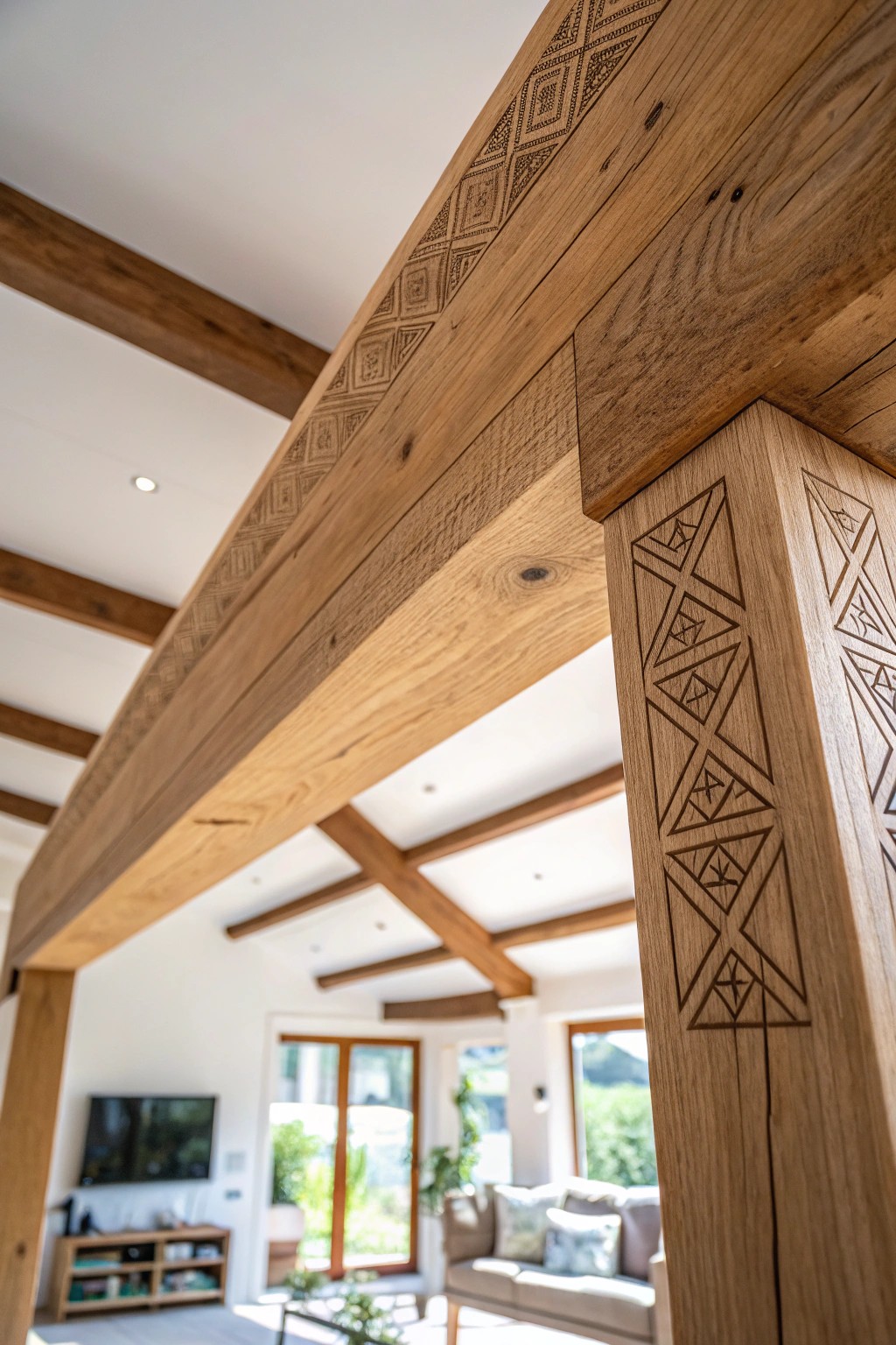 Elevate your space with the natural beauty of exposed, artisan-crafted ceiling beams.