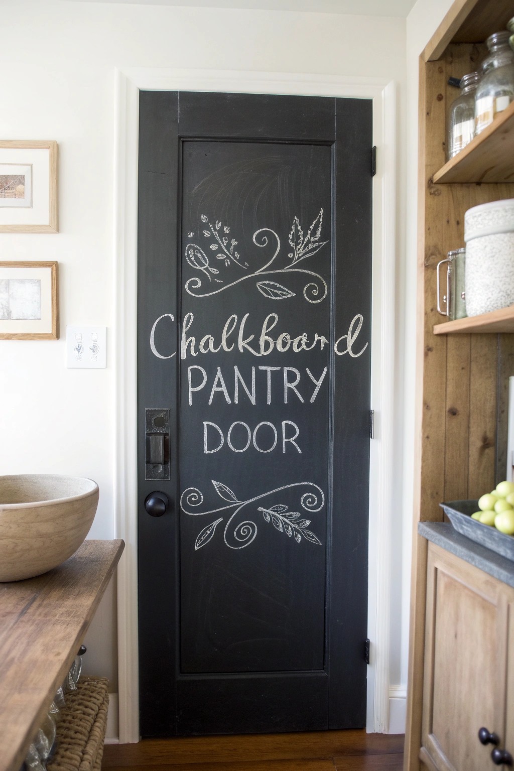 Elevate your pantry with a handcrafted chalkboard door—where function meets creativity.