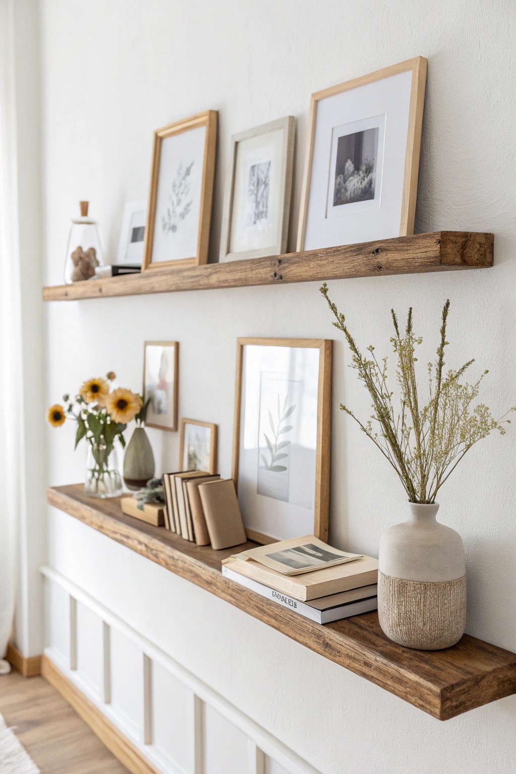 Effortless style: Layered ledges for ever-evolving art displays.
