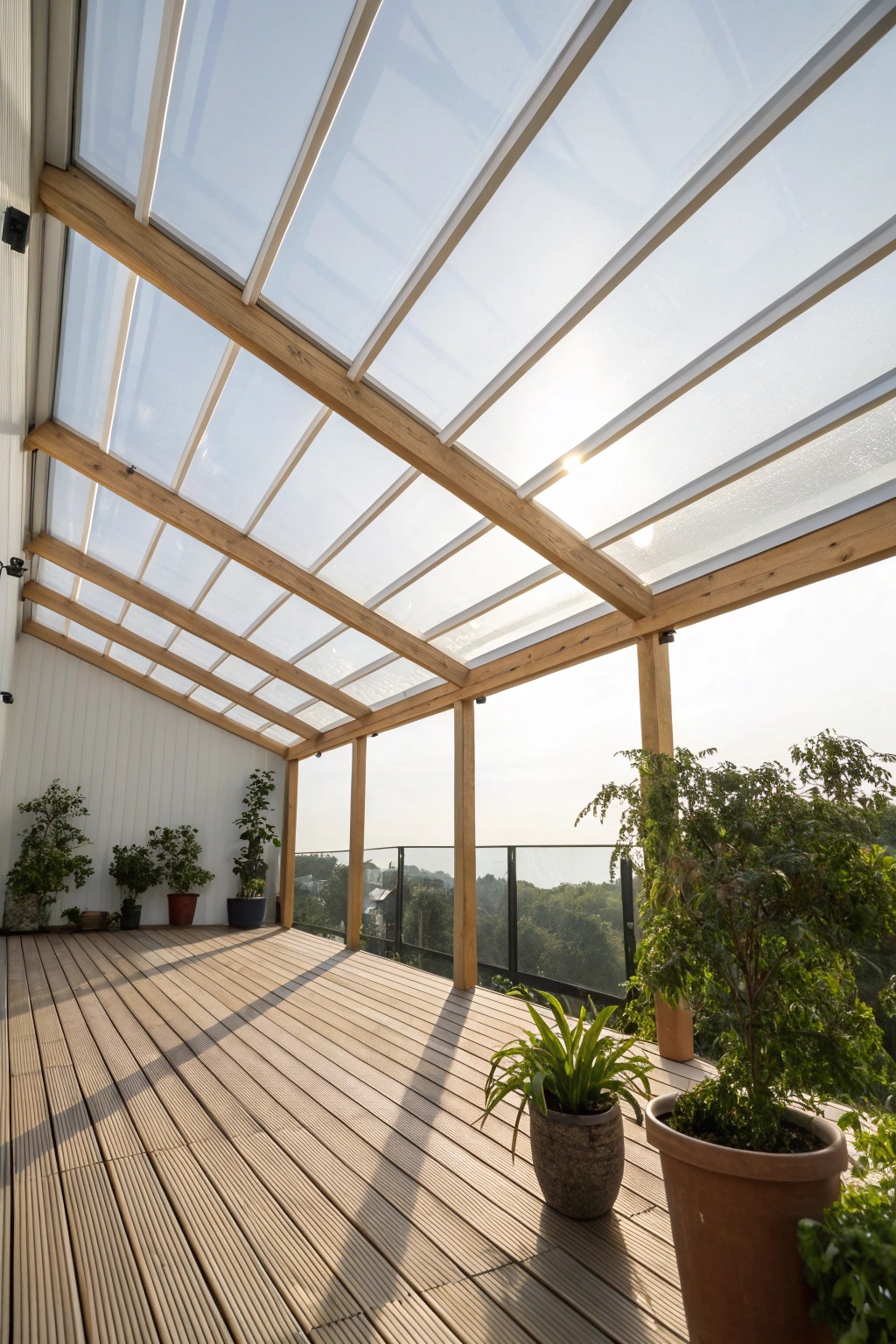 Let the light in: a clear polycarbonate roof brings nature to your deck.
