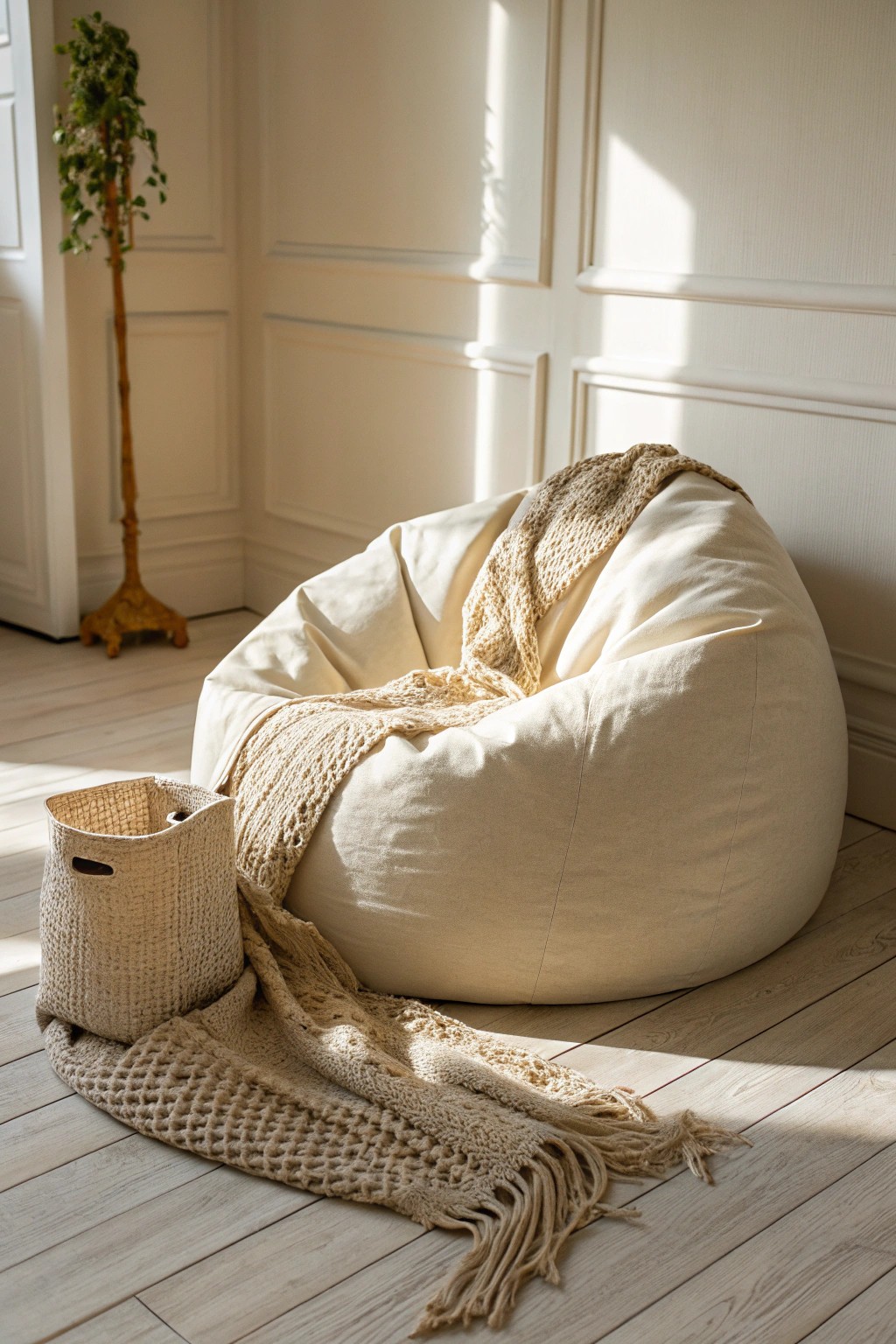 Cozy up in a cloud—natural linen bean bag for a serene sensory space.