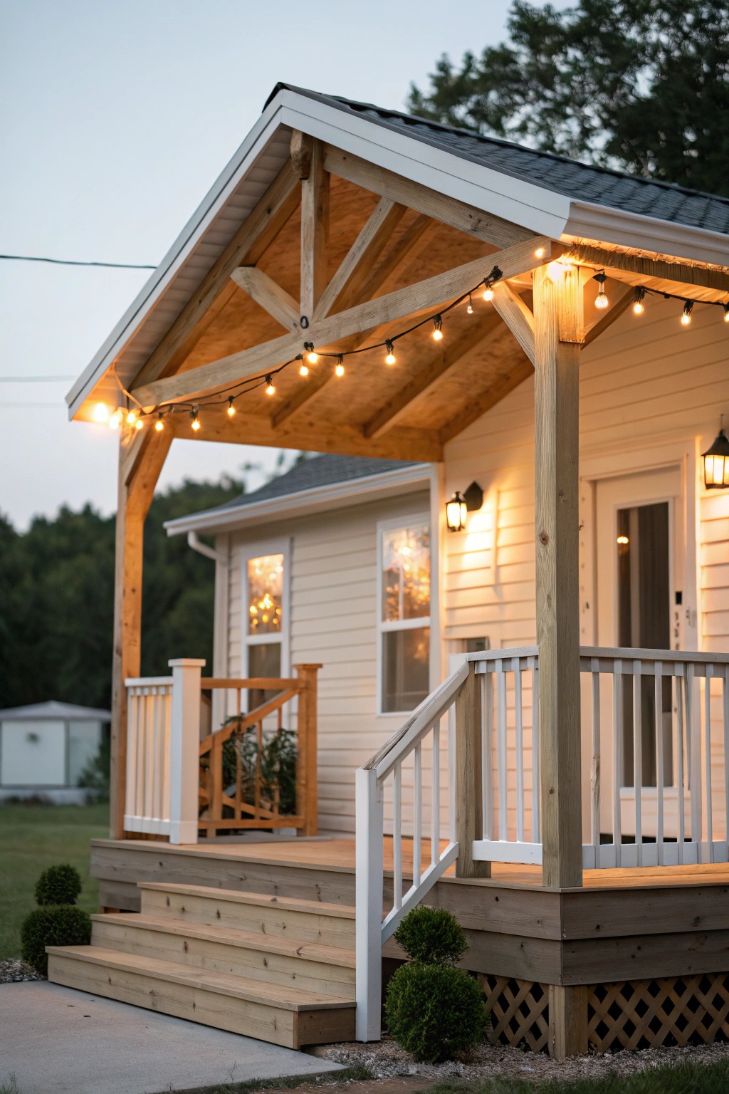 Enchant your evenings with the timeless charm of a gable roof porch.
