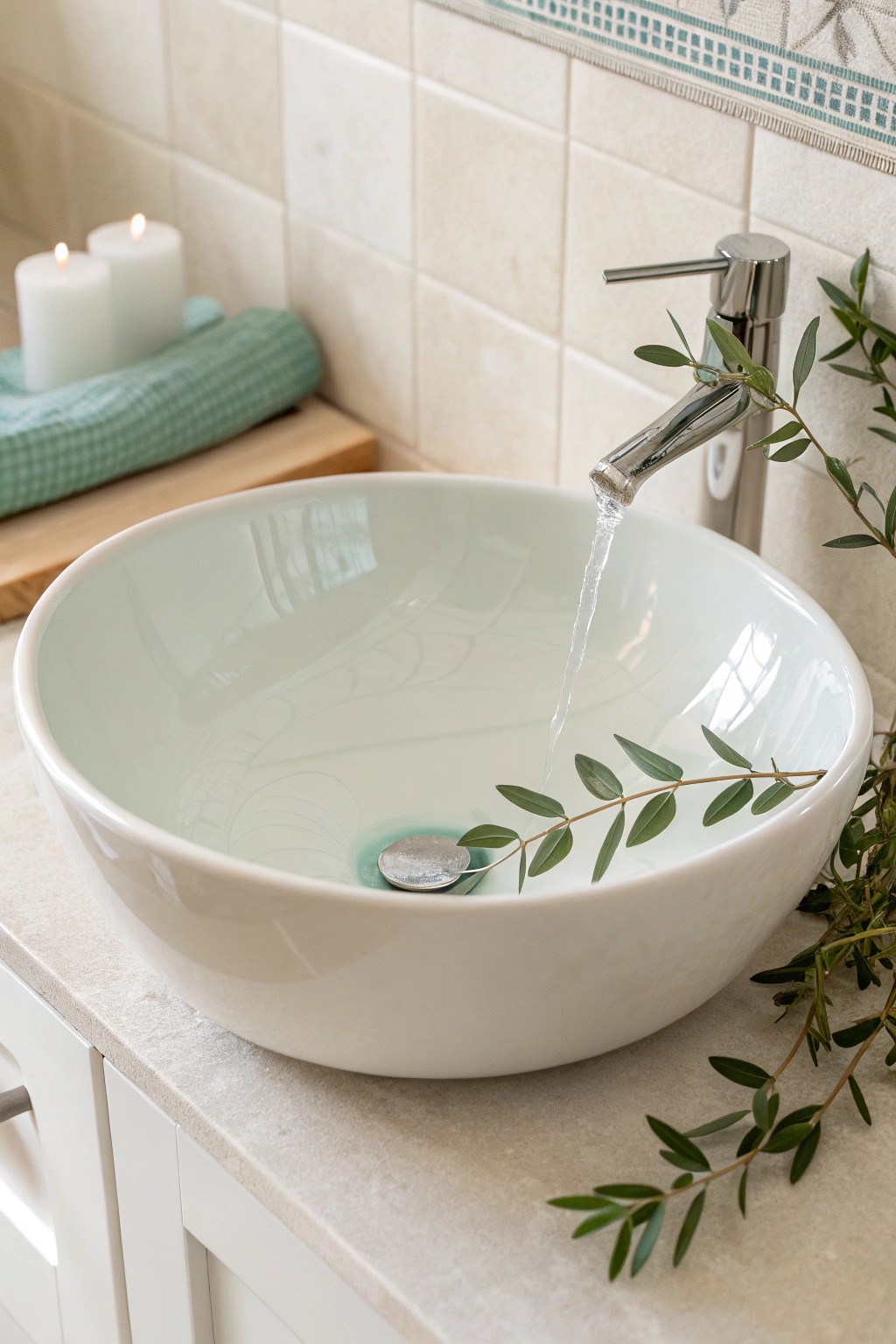 Elevate your small bathroom with light, reflective hues for a serene, spacious feel.