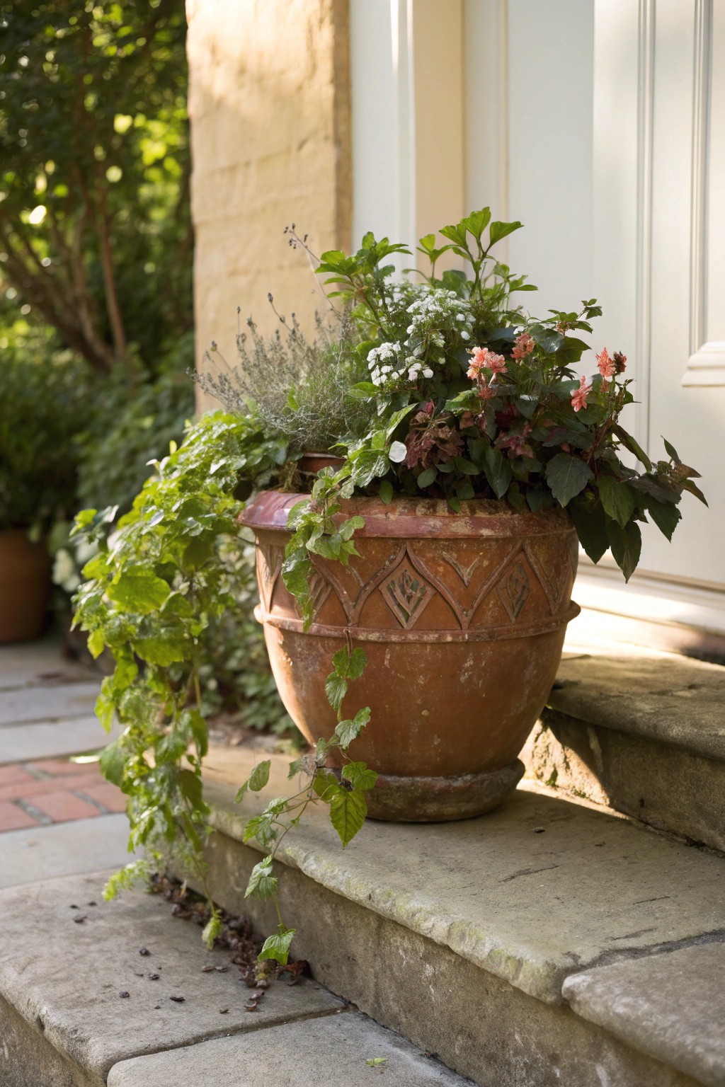 Elevate your entryway with a beautifully curated container garden.