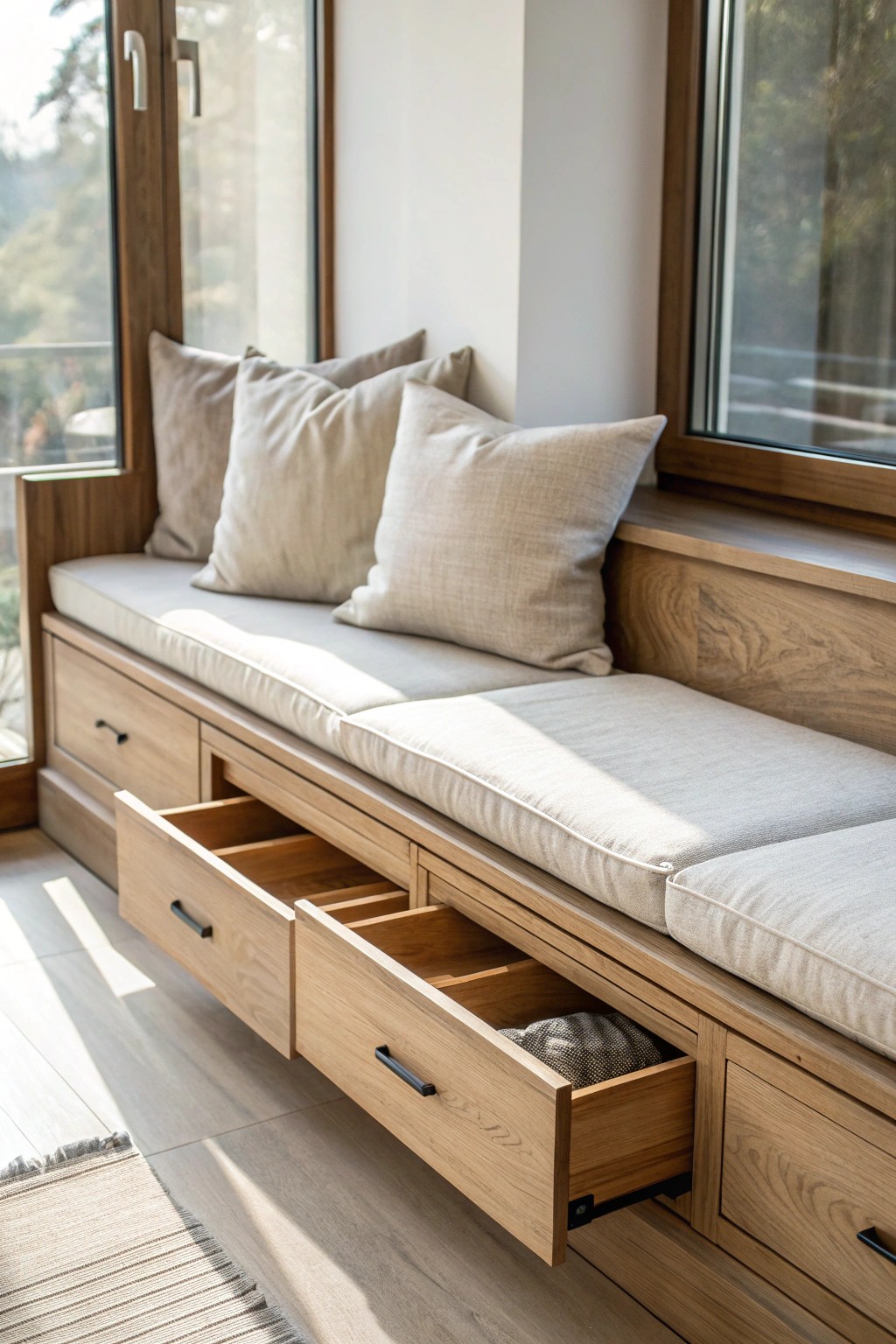 Chic banquette seating: effortless style with hidden storage.