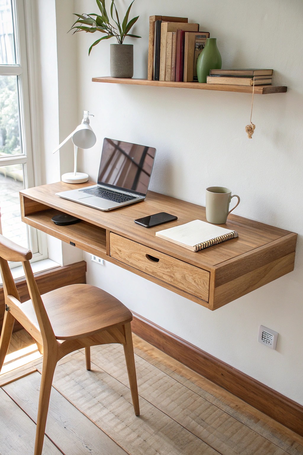 Elevate your workspace with a minimalist floating desk—where form meets function and beauty.