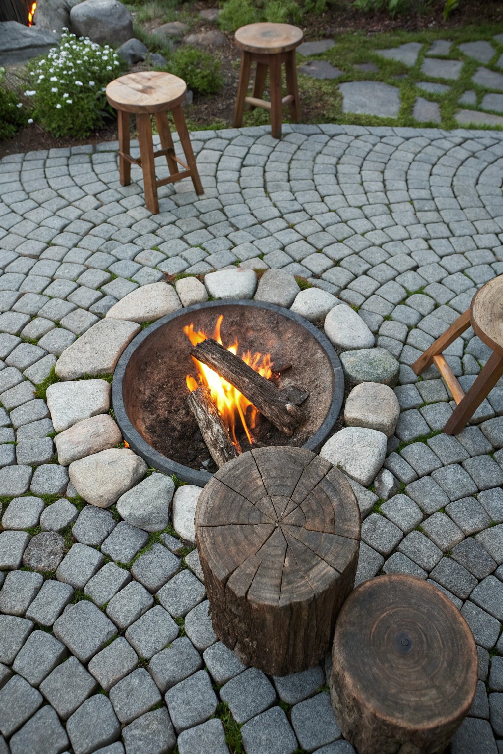 Gather round the timeless charm of a cobblestone fire pit—where every evening feels special.