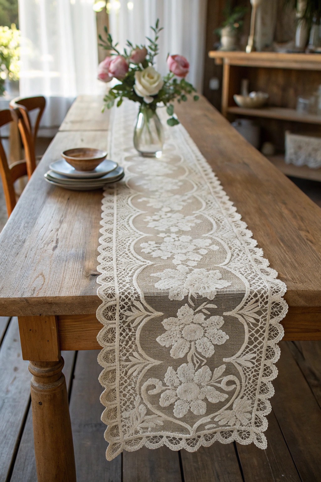 Romantic vintage vibes: elevate your table with classic lace charm.