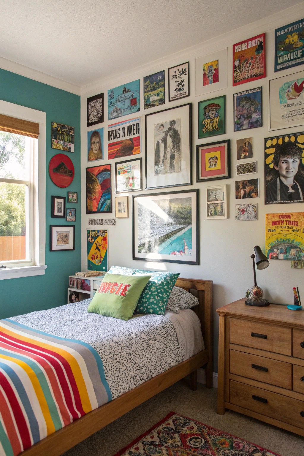 A dynamic gallery wall celebrates individual interests and achievements.